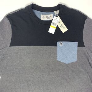 Original Penguin True Black Stripe Mens‎ Short Sleeve T-Shirt w/ Pocket Size Med